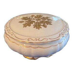 Coleport Fine Bone China Large Footed Trinket Box White & Gold Made In England